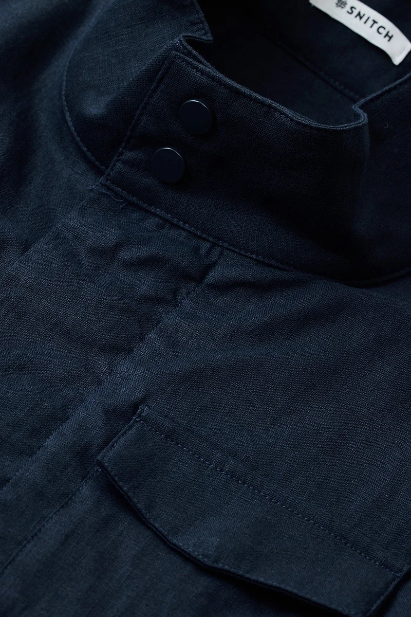 سنيتش Linen Blend Snap Button Jacket